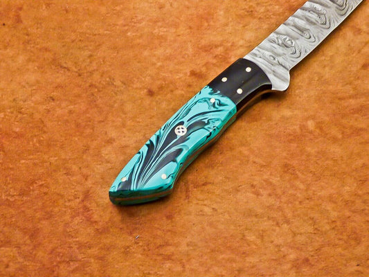 12" Professional Handmade Damascus Chef Knife – 7" Blade with Resin Handle & Brass Mosaic Pins