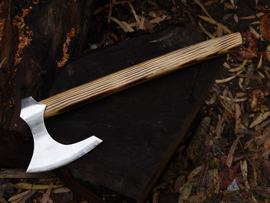 Handmade 22 Inch Viking Tomahawk Axe with High Polish Carbon Steel Blade and Yellow Pine Ash Wood Handle