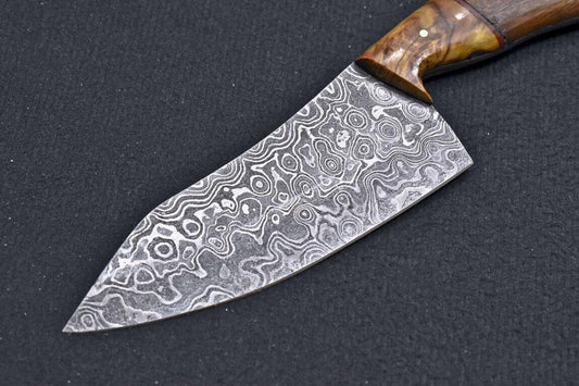 CUSTOM HAND FORGED DAMASCUS BLADE PROFESSIONAL KITCHEN CHEF KNIFE – NATURAL WOOD