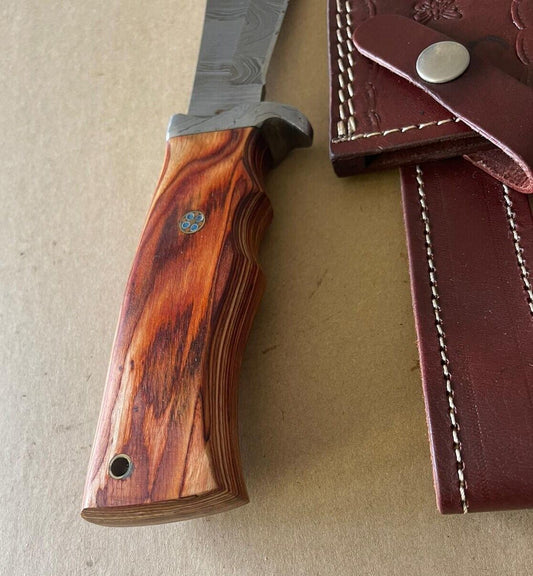 12" Handmade Damascus Bowie Knife – Hard Wood Handle | Survival & Combat Grade