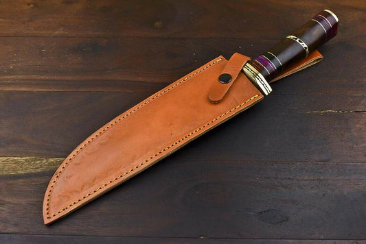 13.5" Handmade Damascus Steel Bowie Knife – Walnut Wood Fisher & Hunter Knife