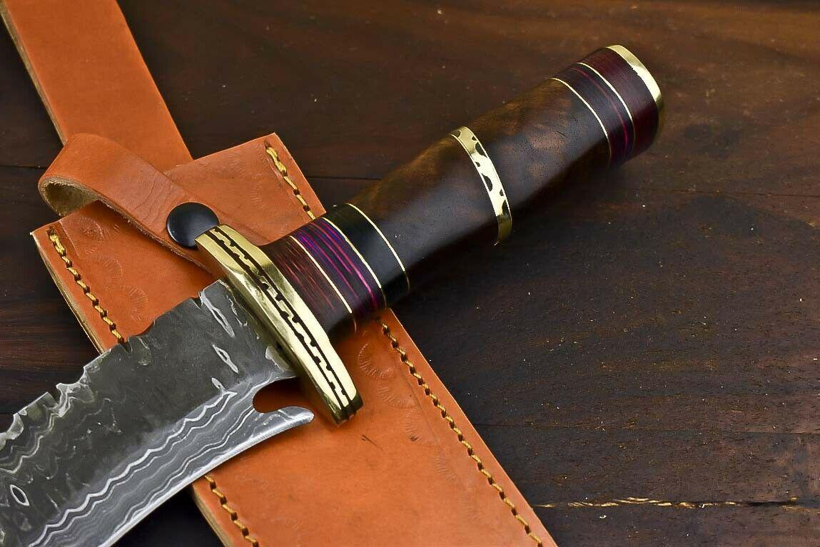 13.5" Handmade Damascus Steel Bowie Knife – Walnut Wood Fisher & Hunter Knife