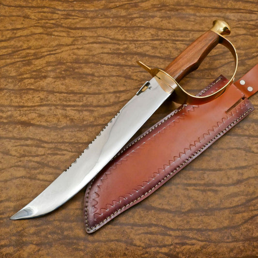 Custom Handmade D2 Blade Mini Sword/Bowie Hunting Knife – Rosewood Handle & Steel D Guard