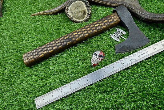 Handcrafted Carbon Steel Blade with Rosewood Handle and Leather Sheath, 14 Inch