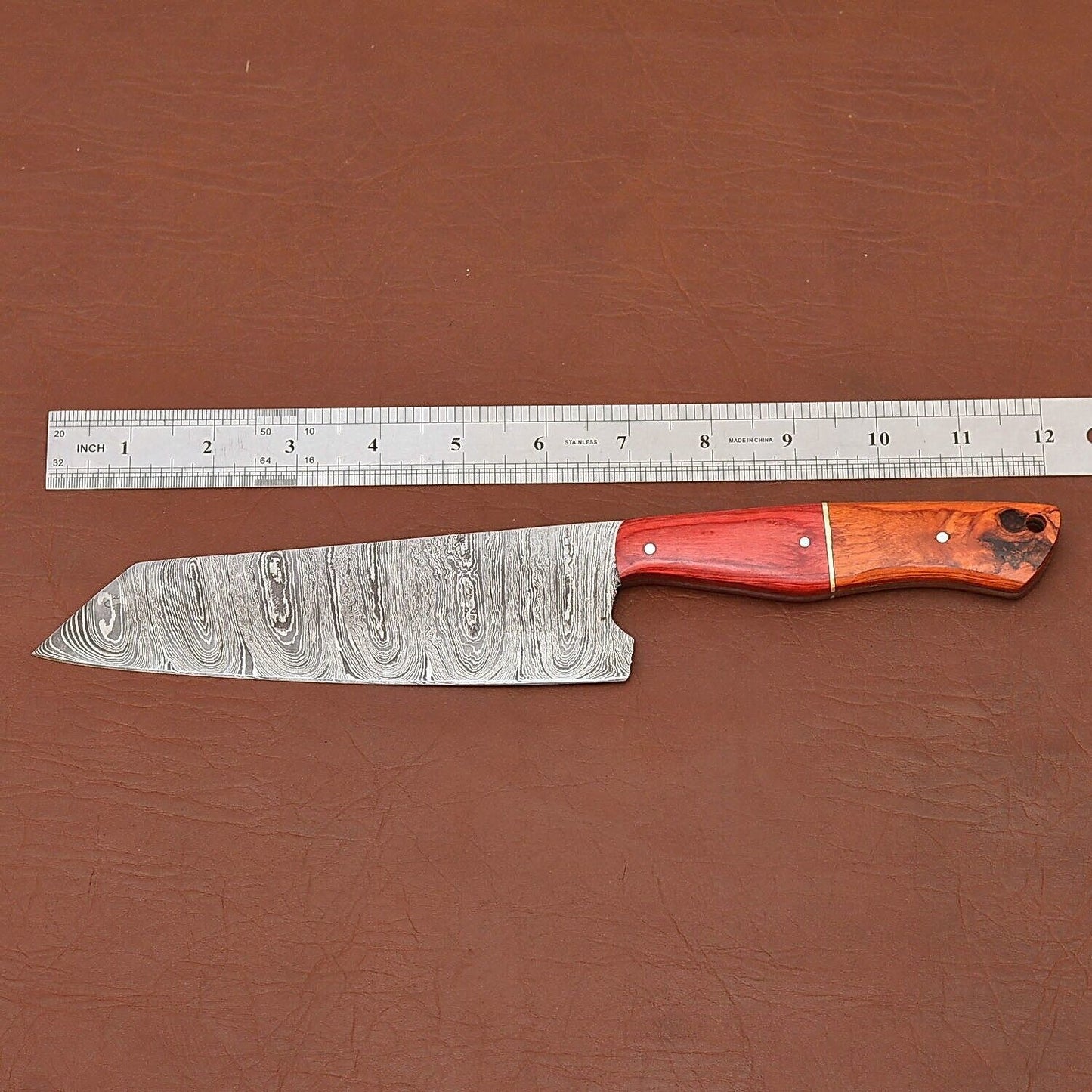 Chef Knife | 12" Kitchen Knife with Wood Handle & Leather Sheath