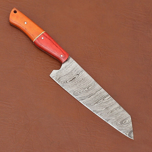 Chef Knife | 12" Kitchen Knife with Wood Handle & Leather Sheath