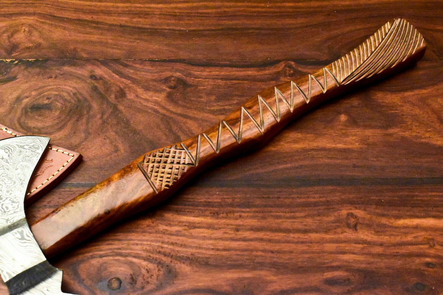 Handmade Damascus Steel Viking Tomahawk Axe with 18" Handle and Leather Sheath