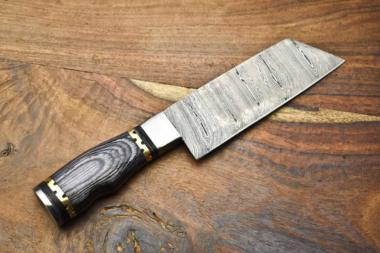 Custom Handmade San Mai Damascus Steel Chef Knife, Walnut & Resin Handle