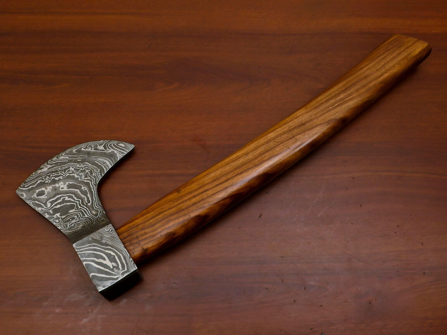 Premium Handmade Damascus Steel Tomahawk Axe with Walnut Wood Handle and Leather Sheath