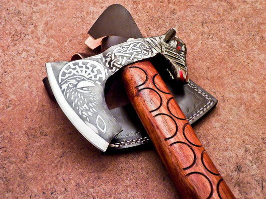 Handmade Carbon Steel Viking Axe – Bearded Camping Hatchet Tomahawk 20"