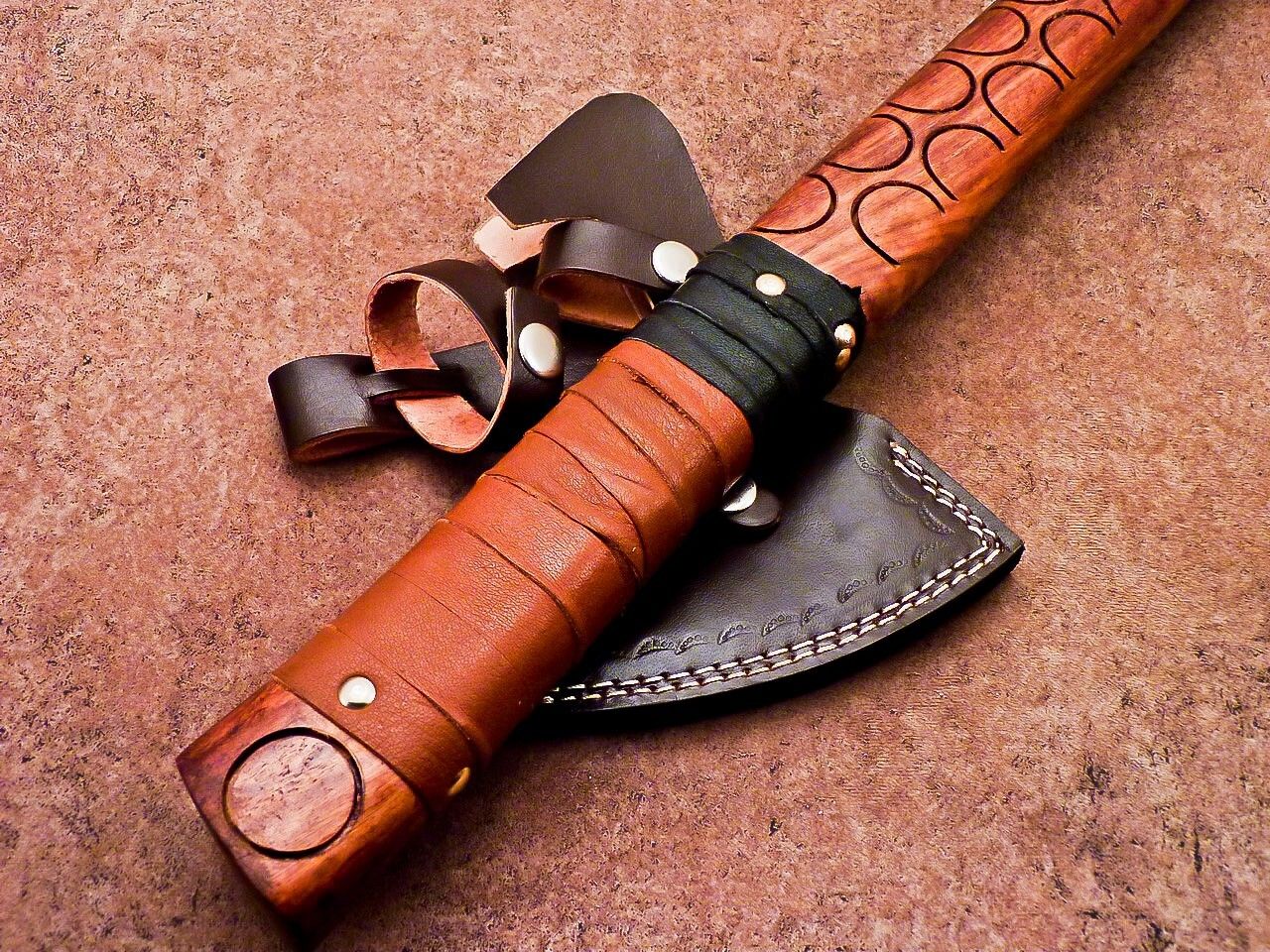 20 Inch Custom Handmade Viking Bearded Axe Steel Axe for Sale With Leather Sheath