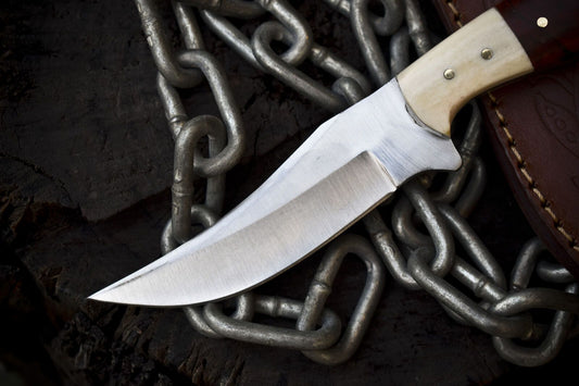 8" Handmade AUS-8 Steel Skinner Knife – Mixed Material Handle with Leather Sheath