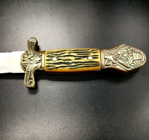 Heritage Forge Vintage Handmade Damascus Stainless Steel Bowie Knife with Brass Guard and Stag handle– 12 Inch Hunting Dagger