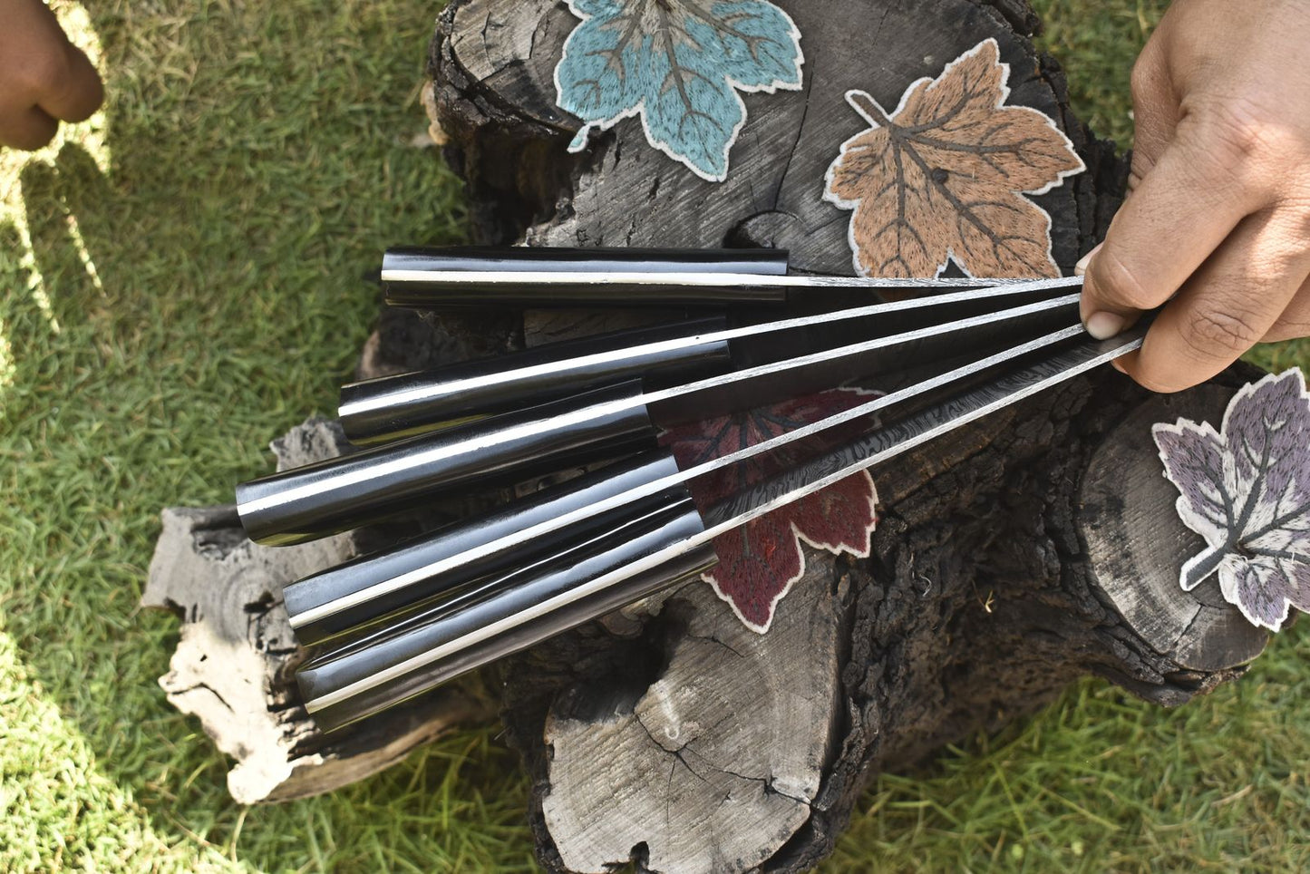 Handmade Chef Knife Set Twist Damascus Steel with Corian Handles – Lot of 5 Fishing & Unique Knives