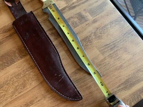 Heritage Forge Large Damascus Bowie Knife with Antler Handle – 9.5" Blade