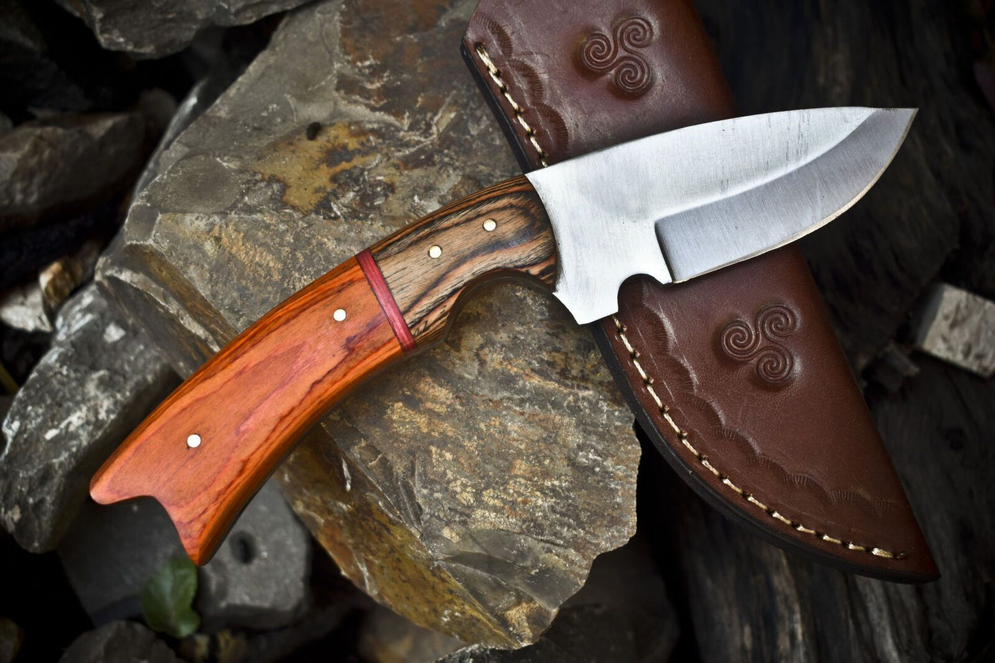 Skinner Knife – 440C Steel, Hard Wood Handle, Wooden Bolster, Hunting