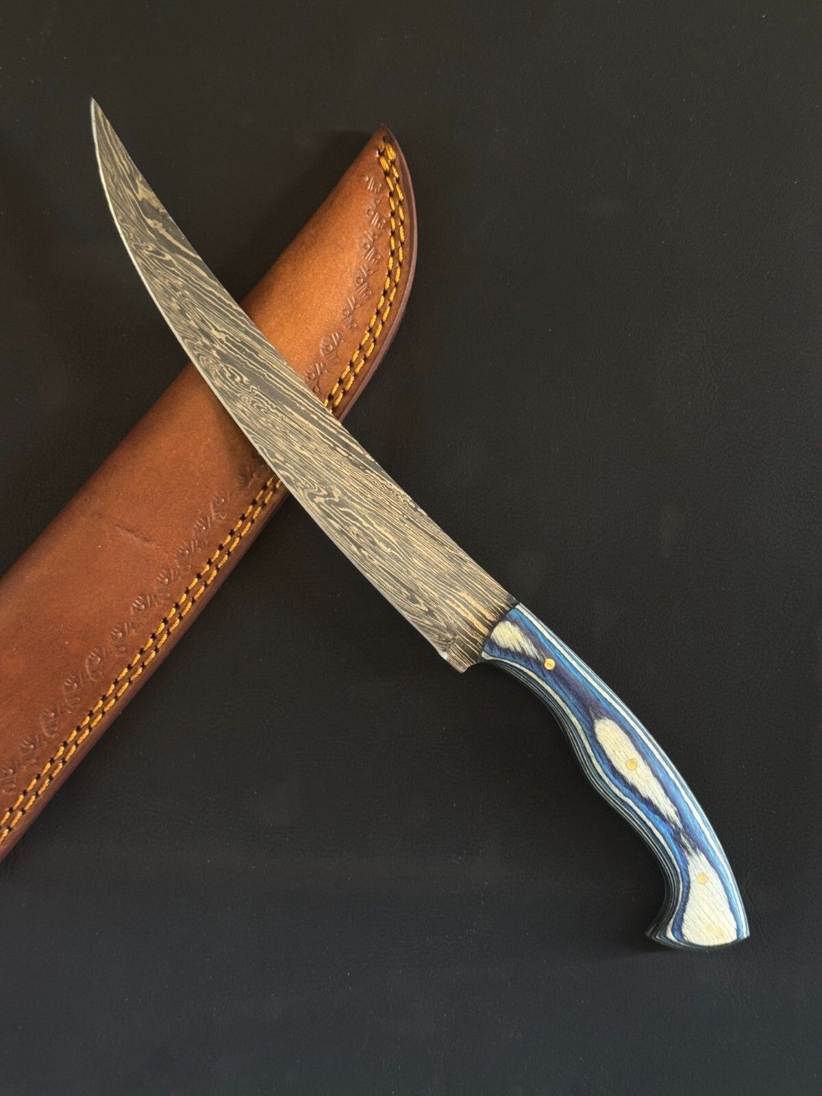 12.5" Handmade Damascus Fillet Knife Custom Fillet Knife with Pakka Wood Handle