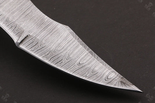 Heritage Forge 16 Inch Twist Damascus Bowie Knife with Camel Bone and Wood Handle for Hunting and Camping