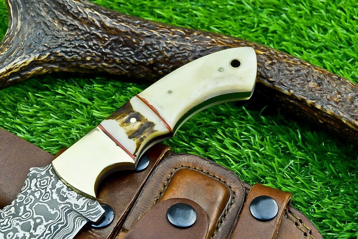 10 Inch Custom Damascus Steel Tracker Bowie Knife with Camel Bone Handle