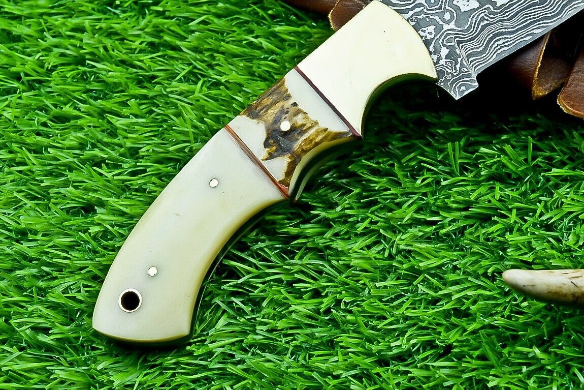 10 Inch Custom Damascus Steel Tracker Bowie Knife with Camel Bone Handle