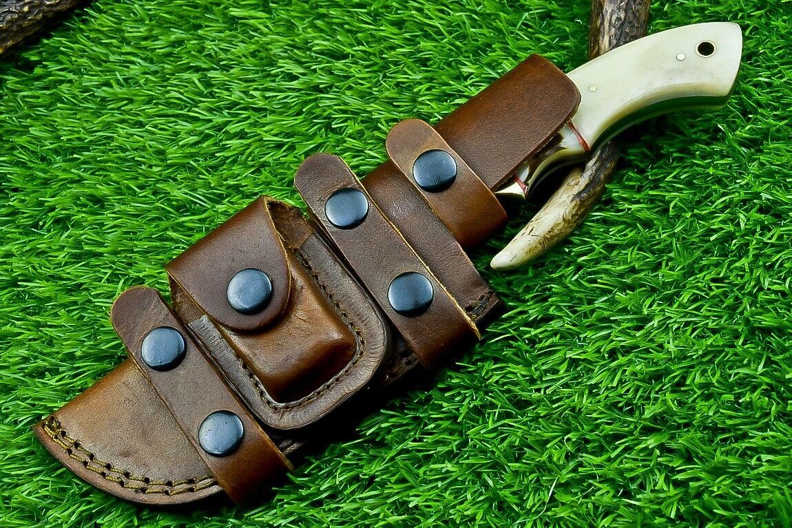 10 Inch Custom Damascus Steel Tracker Bowie Knife with Camel Bone Handle