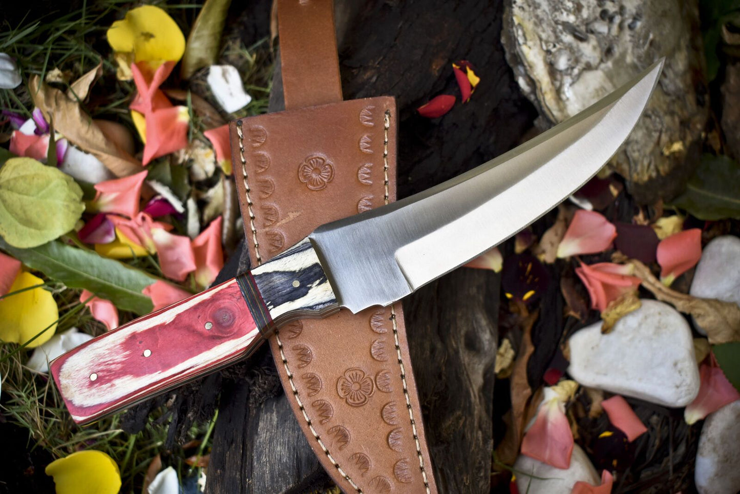 11.5" Custom Hand Forged Skinner Knife | AUS-8 Steel Blade | Hard Wood Handle Hunting Knife with Sheath