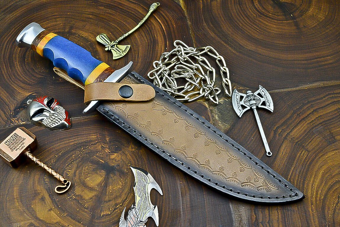 Heritage Forge 12 Inch Handcrafted Damascus Steel Bowie Knife with Resin Grip