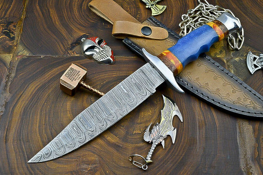 Heritage Forge 12 Inch Handcrafted Damascus Steel Bowie Knife with Resin Grip