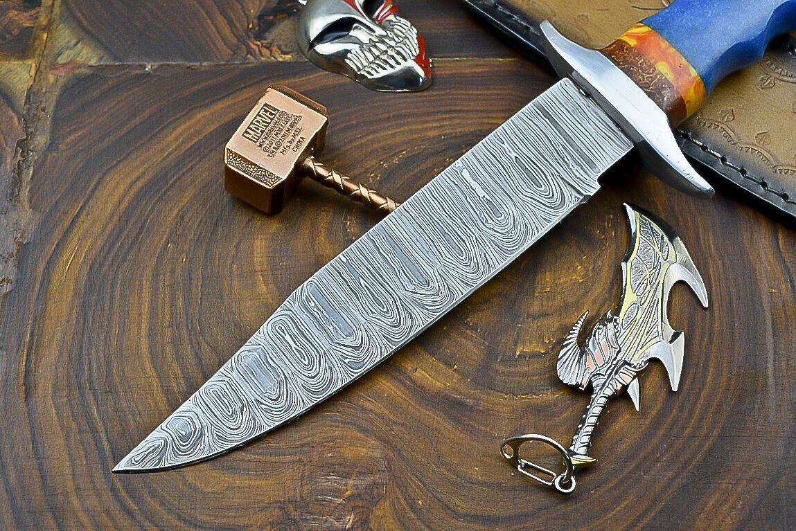 Heritage Forge 12 Inch Handcrafted Damascus Steel Bowie Knife with Resin Grip