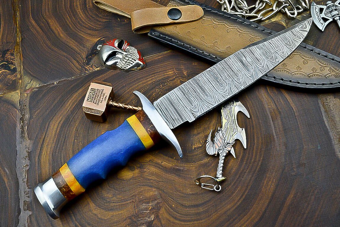 Heritage Forge 12 Inch Handcrafted Damascus Steel Bowie Knife with Resin Grip