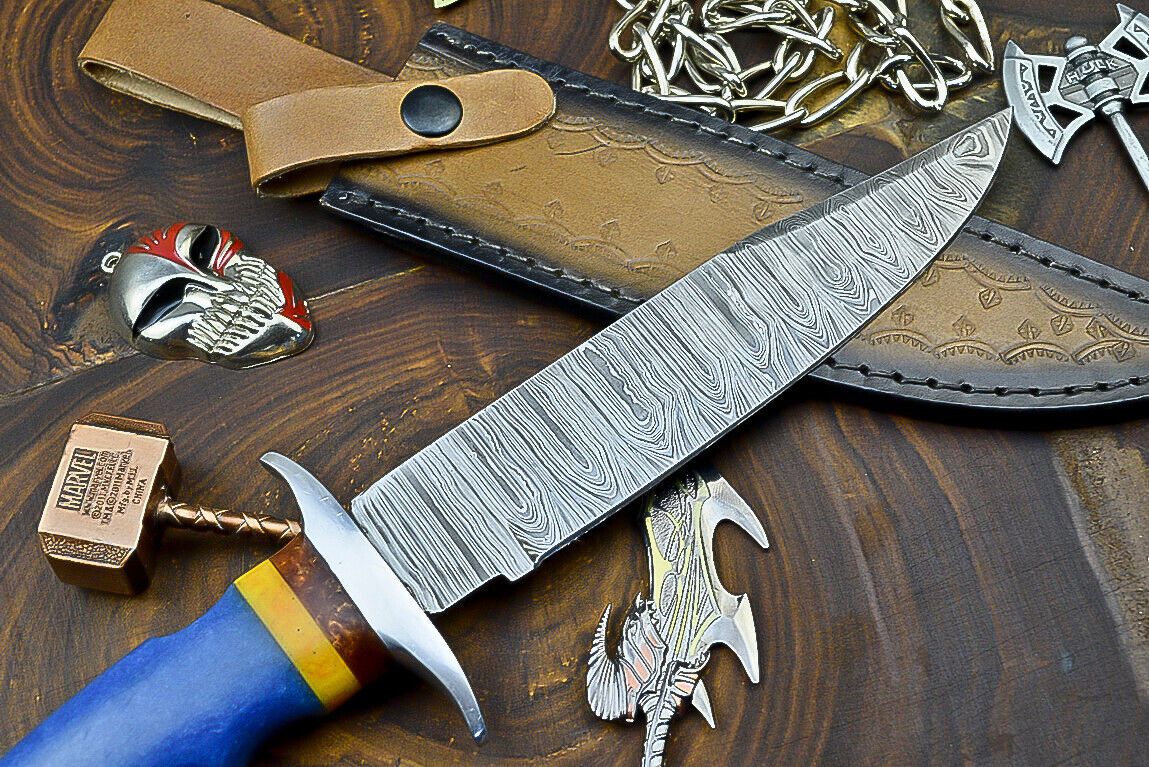 Heritage Forge 12 Inch Handcrafted Damascus Steel Bowie Knife with Resin Grip