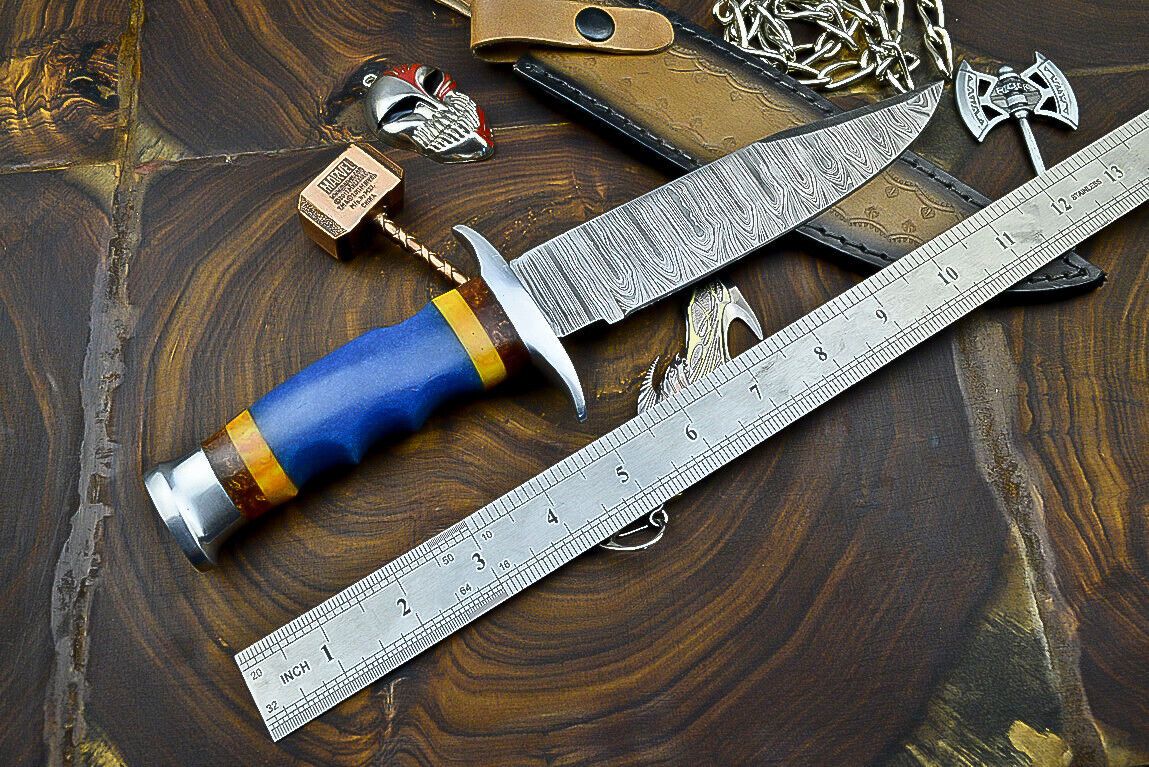 Heritage Forge 12 Inch Handcrafted Damascus Steel Bowie Knife with Resin Grip