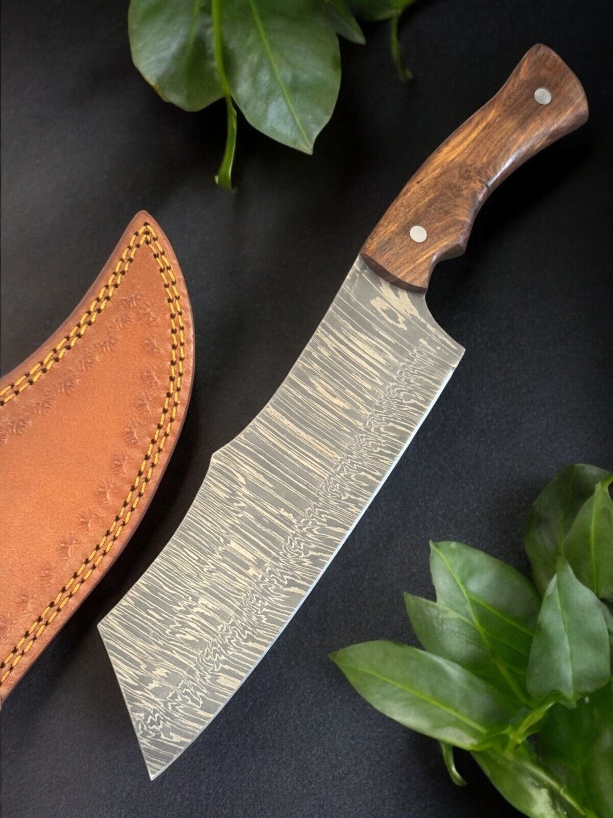 15 Inch Handmade Damascus Steel Bowie Knife with Pakka Wood Handle for Hunting and Camping