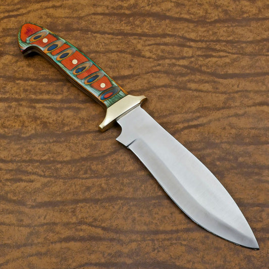 Adventure-Ready D2 Bowie Knife | 12-Inch Blade with Pakka Wood Handle & Leather Sheath