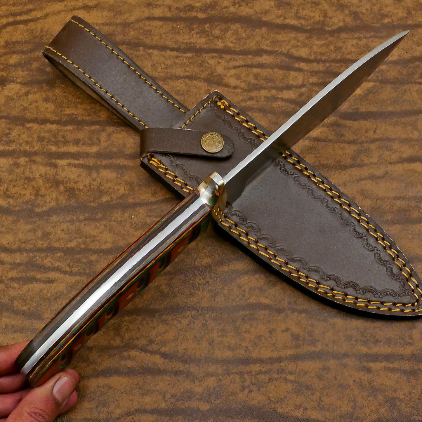 Adventure-Ready D2 Bowie Knife | 12-Inch Blade with Pakka Wood Handle & Leather Sheath