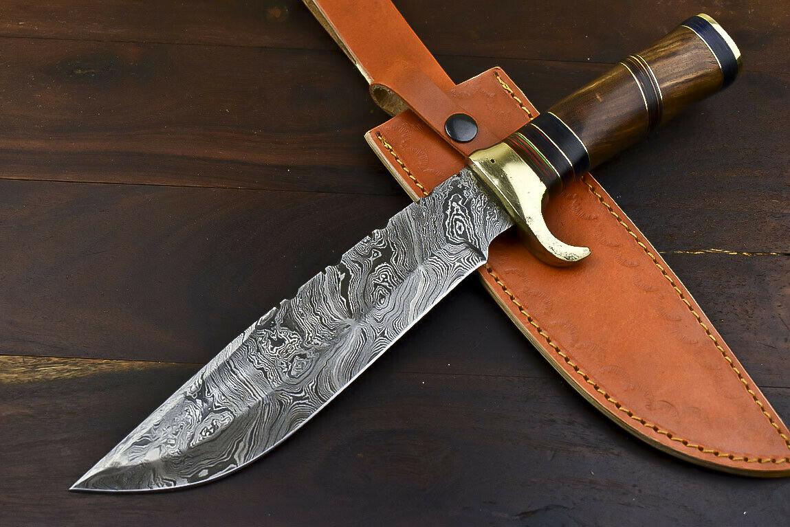 13.4" Handmade Damascus Steel Bowie Knife – Walnut Wood Handle Hunting & Throwing Knife