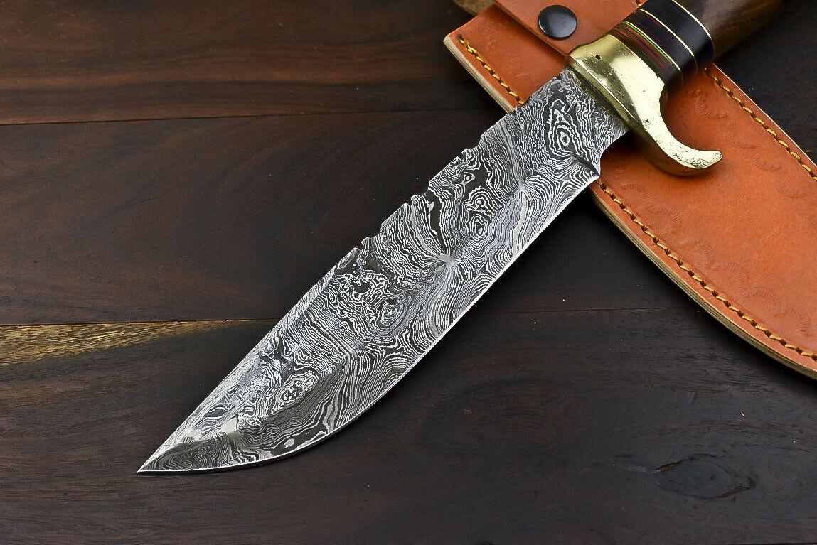 13.4" Handmade Damascus Steel Bowie Knife – Walnut Wood Handle Hunting & Throwing Knife