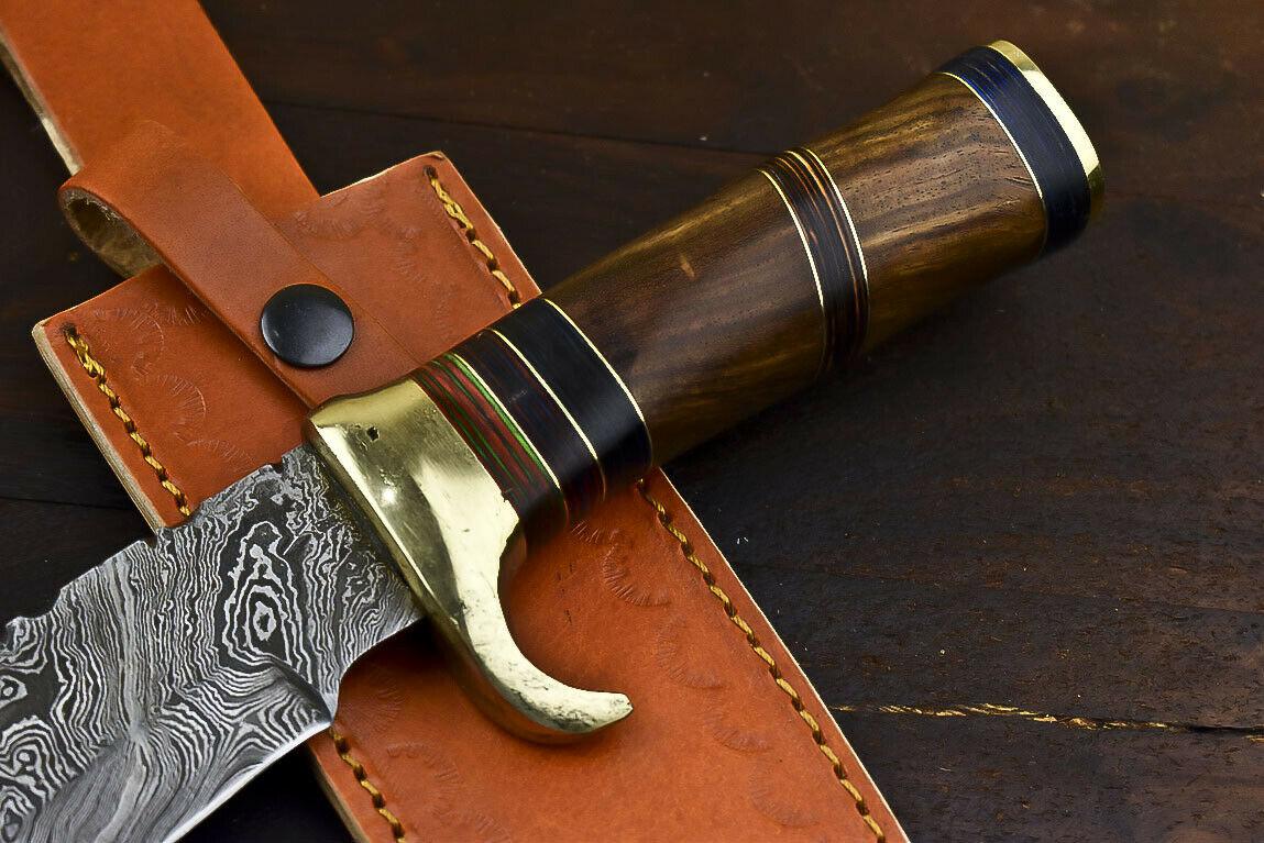 13.4" Handmade Damascus Steel Bowie Knife – Walnut Wood Handle Hunting & Throwing Knife
