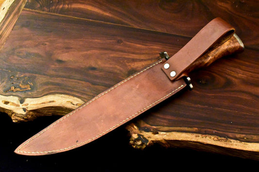 15" Handmade Damascus Bowie Knife | Walnut Wood Handle & 10" Blade