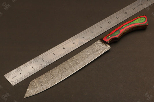 13" Hand Forged Ladder Damascus Steel Brisket Fillet Knife for Kitchen, Chef & Hunting