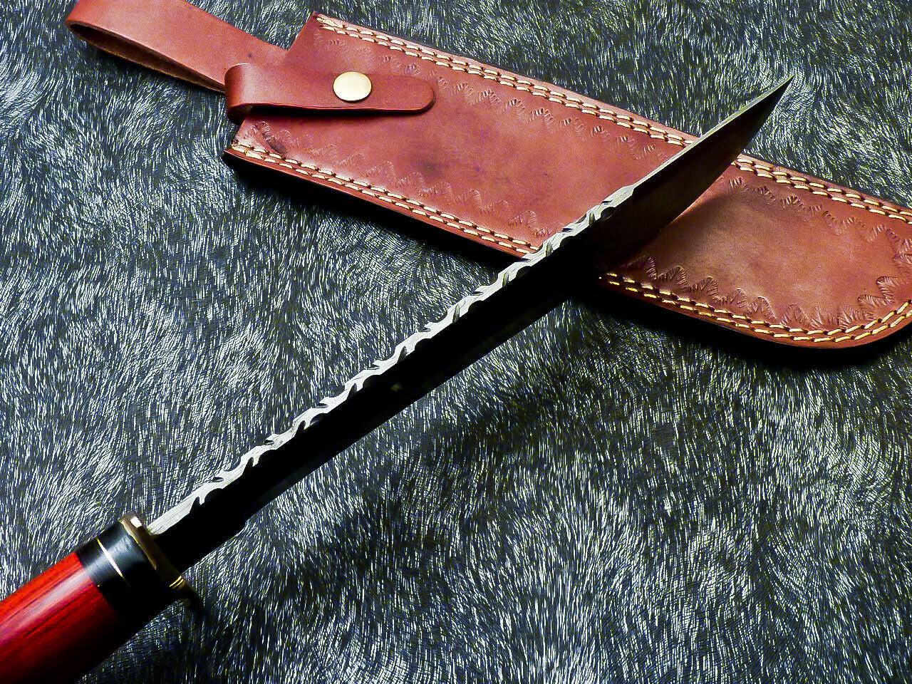 14.5" Hand Forged Damascus Bowie Knife Damascus Steel Knife With Hardwood Handle