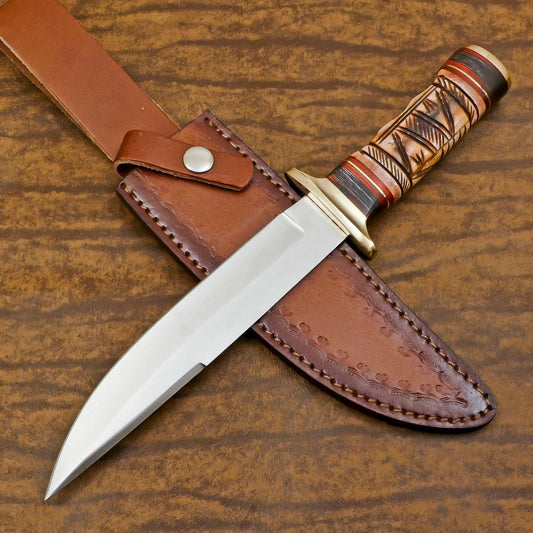 Adventure-Ready 12 Inch D2 Steel Hunting Bowie Knife – Handmade Full Tang Outdoor Blade
