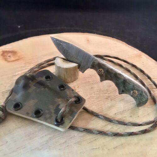 Damascus Steel Neck Knife – Micarta Handle (5")