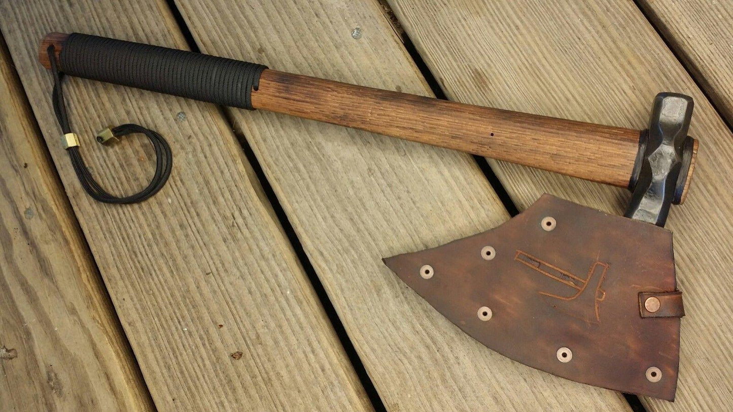 Hand-Forged Viking Camp Axe | Hammer Poll Tomahawk with Hickory Handle