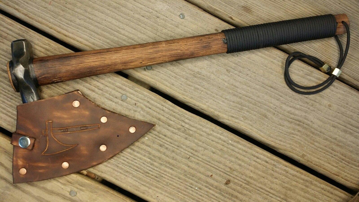 Hand-Forged Viking Camp Axe | Hammer Poll Tomahawk with Hickory Handle