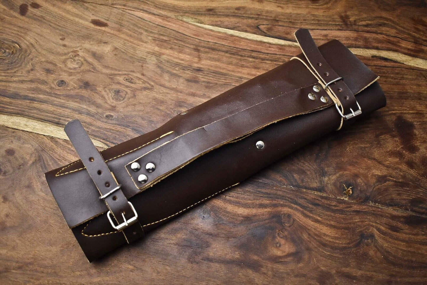 Lot of 4 Handmade Damascus Steel Chef Knives Set with Leather Bag – Full Tang, Razor Sharp