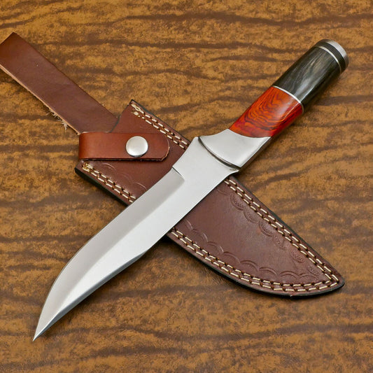 Handmade D2 Steel Bowie EDC Hunting Knife with Pakka Wood Handle – 12 Inch Full Tang