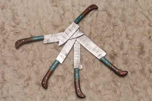 Custom Handmade Damascus Steel 5-Piece Chef Knife Set | Wood Handle