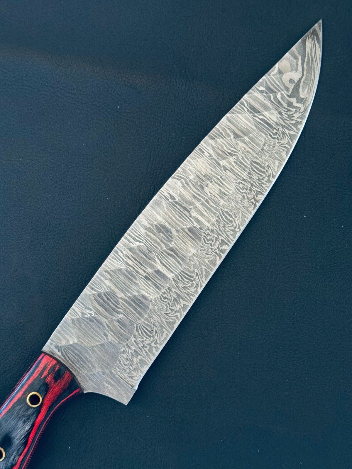 13" Custom Handmade Fire Storm Damascus Steel Chef Knife with Bone & Wood Handle