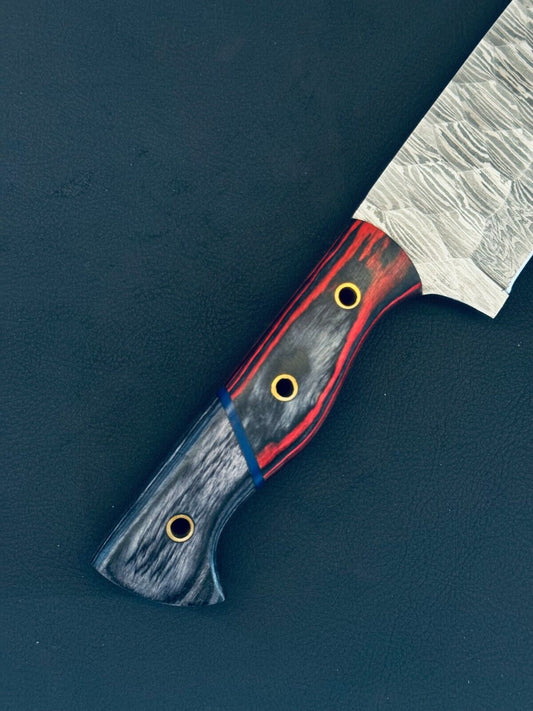 13" Custom Handmade Fire Storm Damascus Steel Chef Knife with Bone & Wood Handle